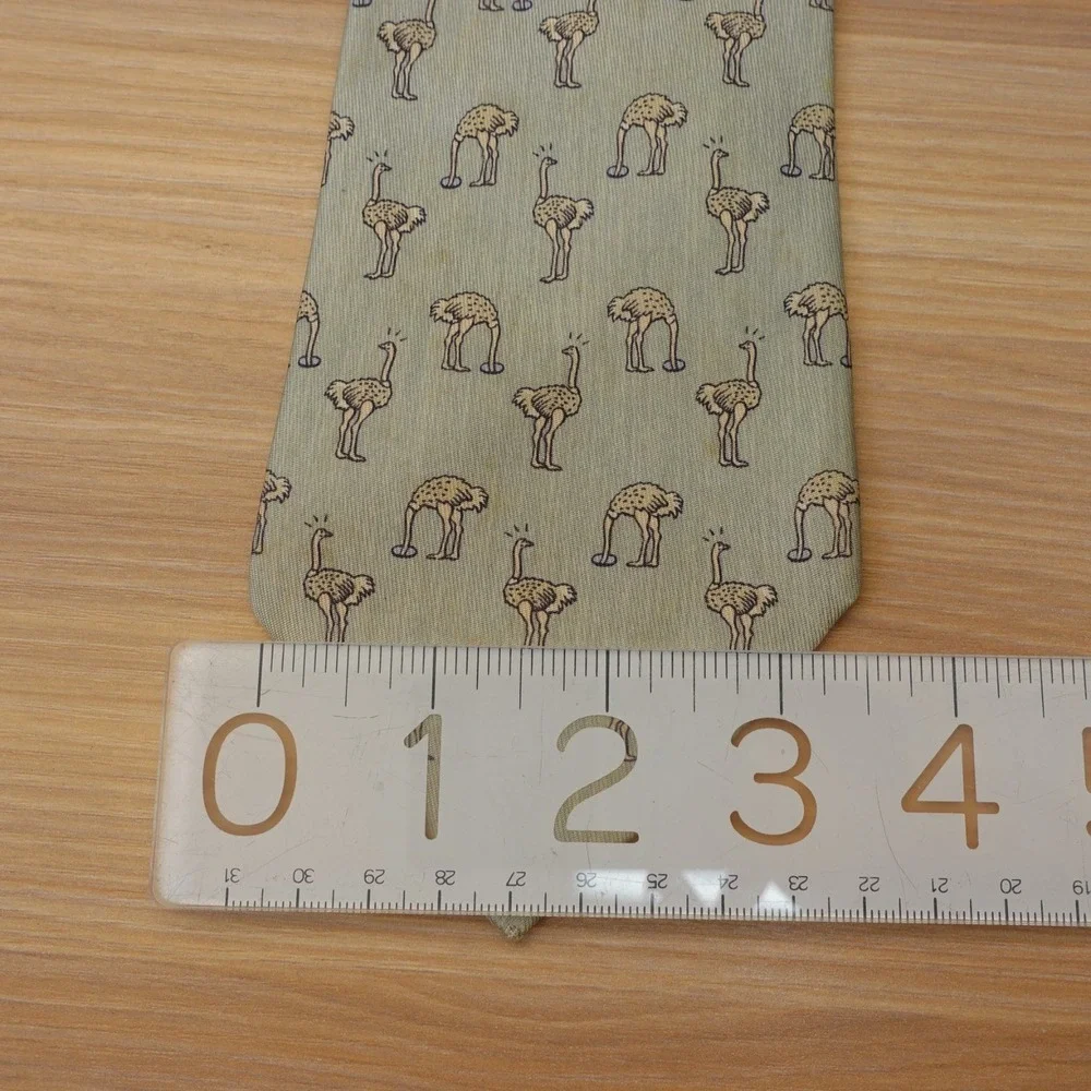 Vintage Hermes Paris Neck Tie Mens Slate Blue Ostrich Animal Print Silk FRANCE